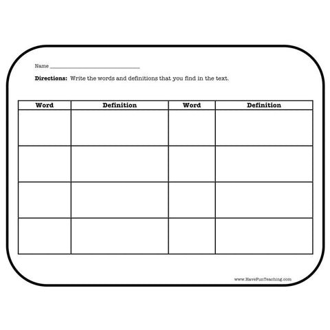 Word and Definition Worksheet