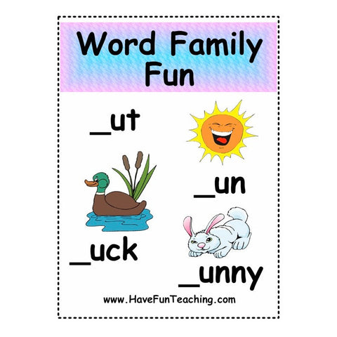 Word Family Ut Un Uck Unny Worksheet