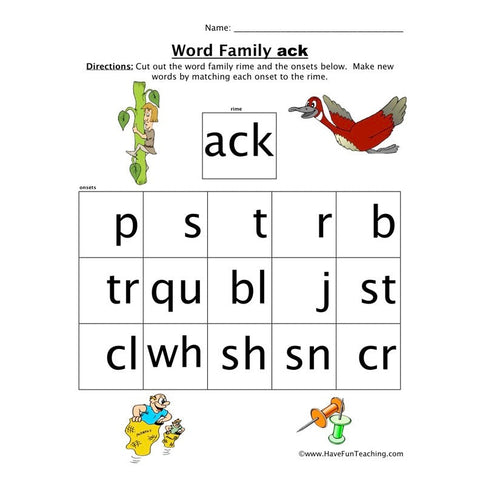 Word Family Ack Worksheet