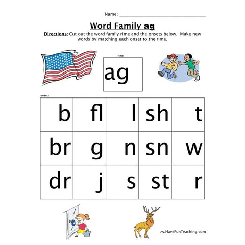 Word Family Ag Worksheet