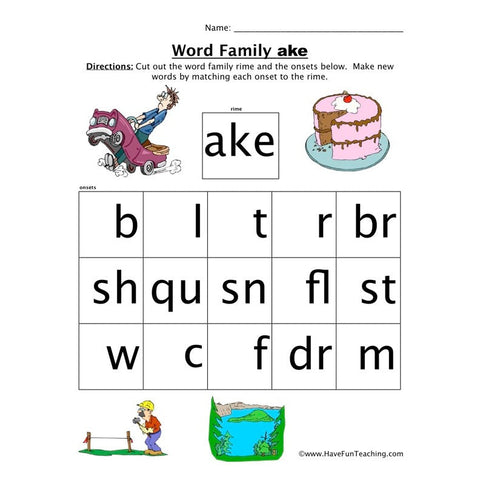 Word Family Ake Worksheet