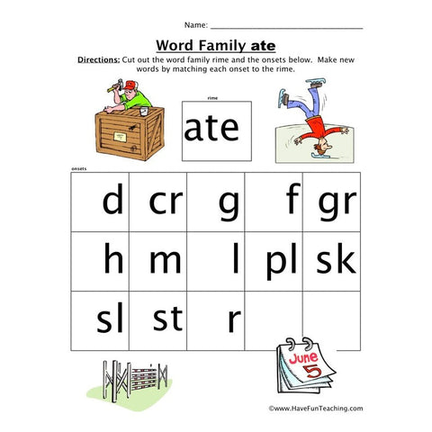 Word Family Ate Worksheet