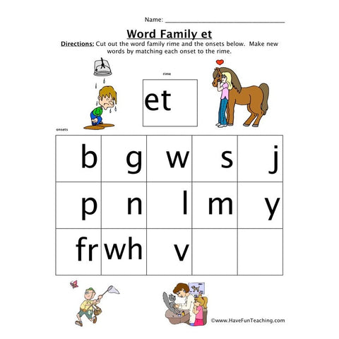 Word Family Et Worksheet