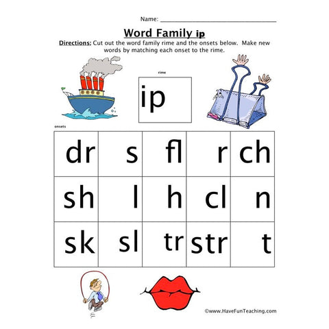 Word Family Ip Worksheet