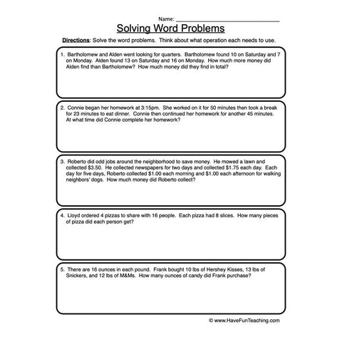 Wordproblems Worksheet