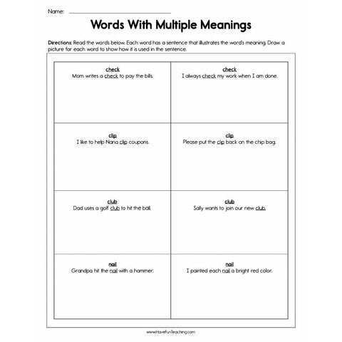 Words with Multiple Meanings Worksheet