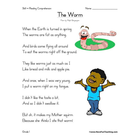 Worm Poem Worksheet