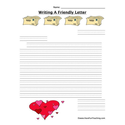 Writing a Letter Hearts Worksheet