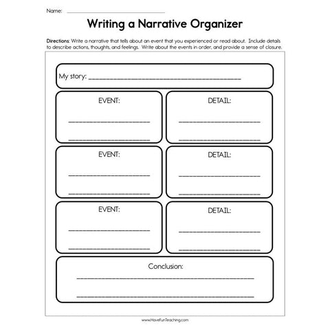 Writing a Narrative Organizer Worksheet