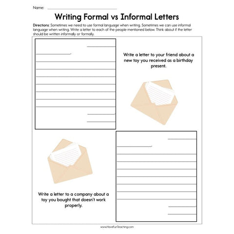 Writing Formal Vs Informal Letters Worksheet