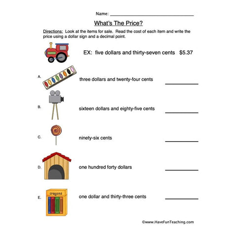 Writing Money Worksheet