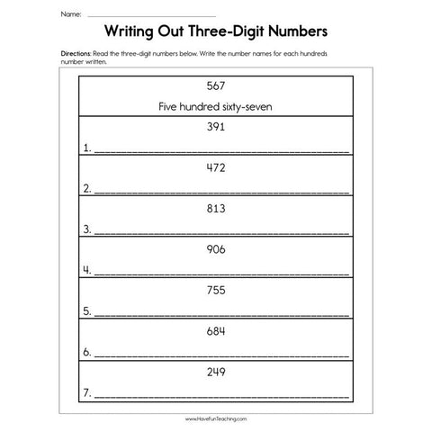 Writing Out Three Digit Numbers Worksheet 2