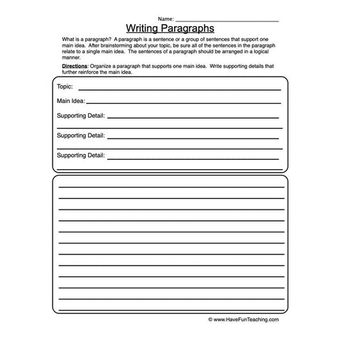 Writing Paragraphs Worksheet