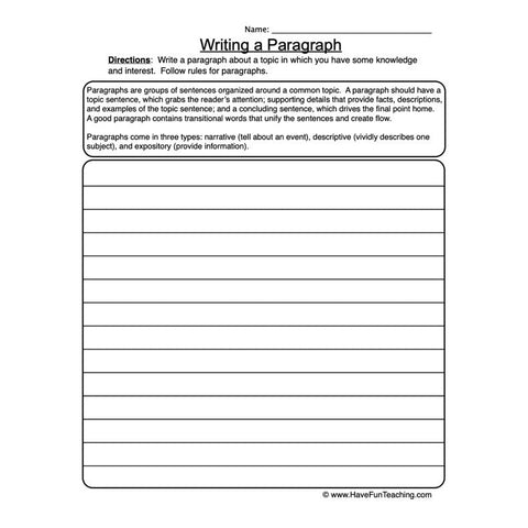 Writing Paragraphs Worksheet 2