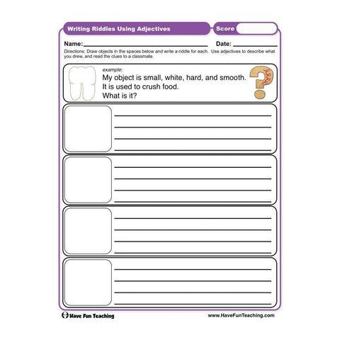 Writing Riddles Using Adjectives Worksheet