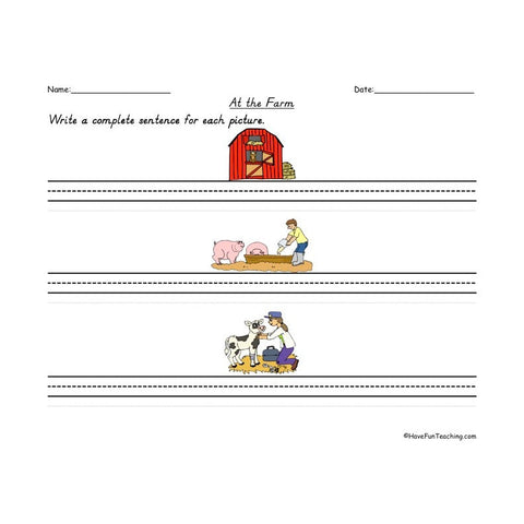 Writing Sentences Farm Worksheet