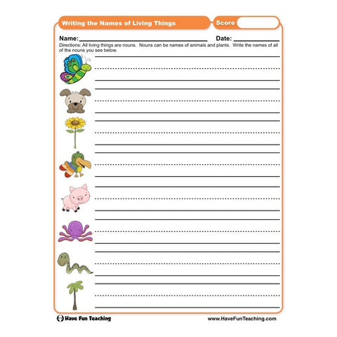 Writing the Names of Living Things Worksheet