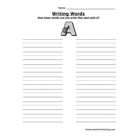 Writing Words Worksheets Worksheet