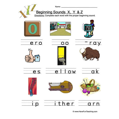 X Y Z Beginning Worksheet